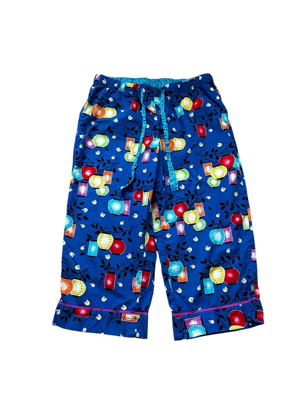 Nick & Nora Pajama Capri Pants 100% Cotton Multicolor Lanterns Loungewear
